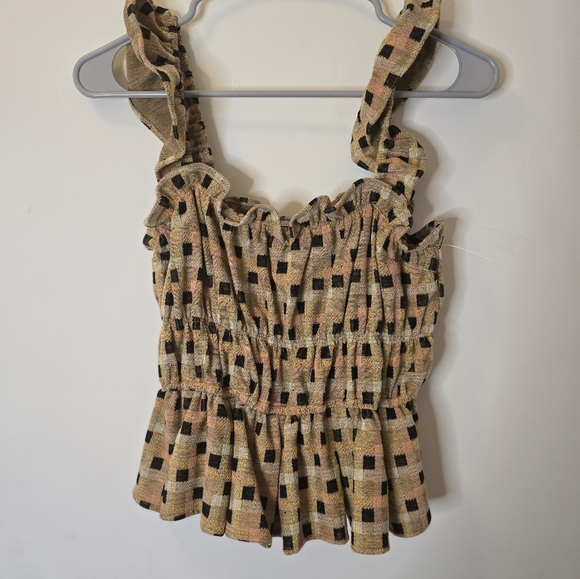 Anthropologie Eva Franco checked ruffle stop top small - Picture 2 of 5